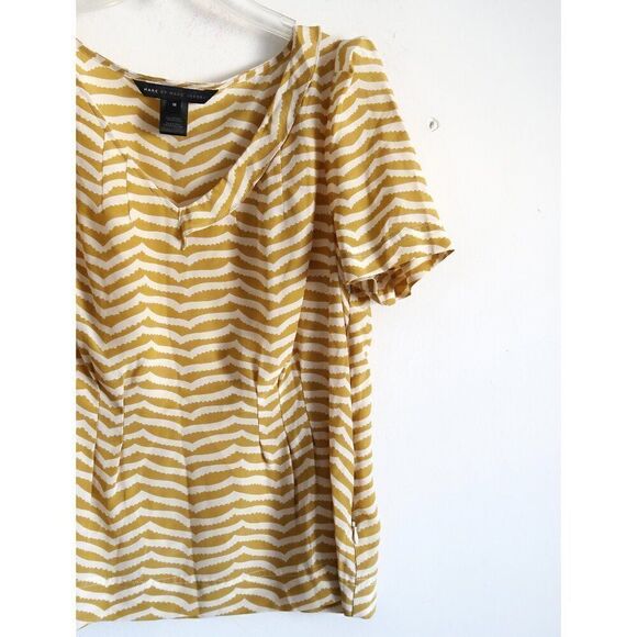 Marc Jacobs Yellow Striped Short Sleeve Silk Blouse - Size Medium - Picture 2 of 8